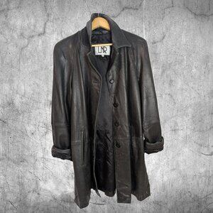 Vintage Black Leather Jacket Coat Oversized Grunge Goth Y2K Streetwear | Size L